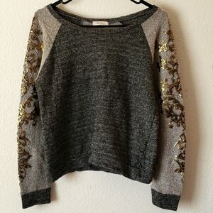 Black Brad Sweatshirt with Glittery Sleeves SZ L